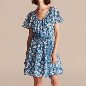 Rebecca Taylor Perla Petal Flutter Sleeve Dress Shore Blue Sz XS